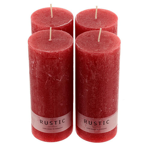 Matte red candles rustic effect 4 pcs 170x70 mm 1