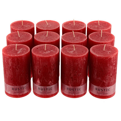 Red candle, rustic finish, set of 12, 140x80 mm 1