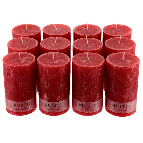 Red candle rustic finish 12 pcs 140x80 mm 1