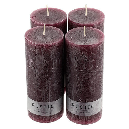 Kerzen rustikaler Stil 4 Stück violett, 170x70 mm 1