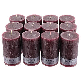 Purple candle, rustic finish, set of 12, 140x80 mm