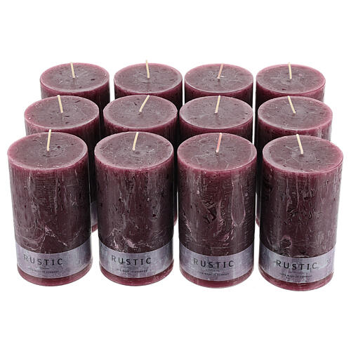 Purple candle, rustic finish, set of 12, 140x80 mm 1