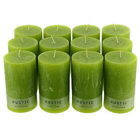 Matt candle, light green rustic finish, set of 12, 140x80 mm