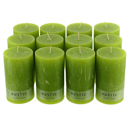 Lime green candles 12 pcs rustic effect 140x80 mm 1