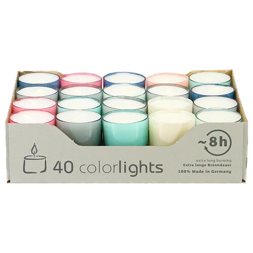 Velas pequenas coloridas tealight cores pastel 40 unidades 24x38 mm 1