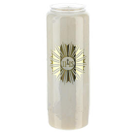 Sanctuary white candle, IHS, 9 day