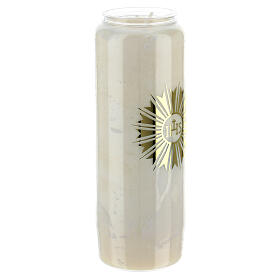 Sanctuary white candle, IHS, 9 day