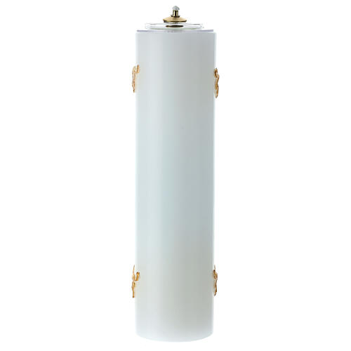 White wax candle with Marian symbols, golden floral pattern, 30 cm 6