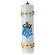 White wax candle with Marian symbols, golden floral pattern, 30 cm s1