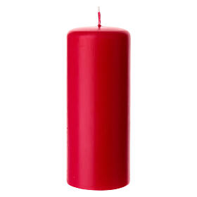 Red opaque pillar wax candle 15x6 cm