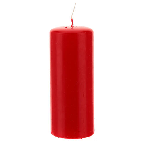 Red opaque pillar wax candle 15x6 cm 1