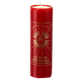 Blessed Sacrament red candle, yellow wax, JHS, 7 cm of diameter