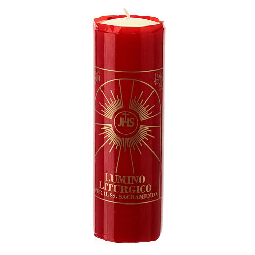 Blessed Sacrament red candle, yellow wax, JHS, 7 cm of diameter 1
