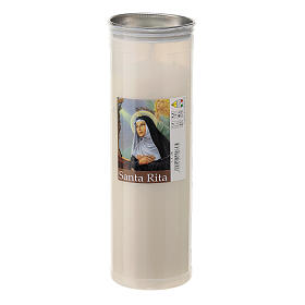 White votive candle, white wax, image of Saint Rita, 6 cm of diameter