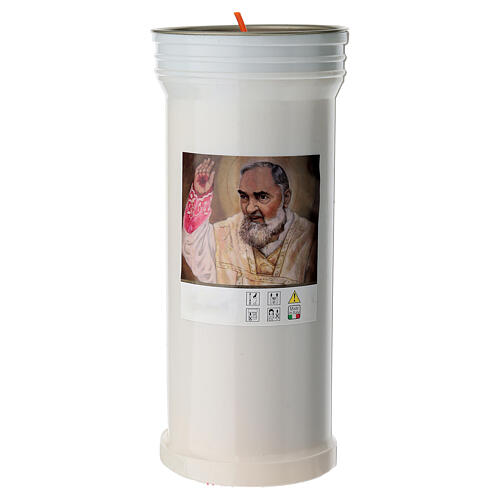 Lamparilla votiva blanca cera blanca imagen Padre Pío d. 8 cm 4