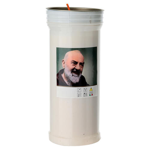 Lamparilla votiva blanca cera blanca imagen Padre Pío d. 8 cm 5