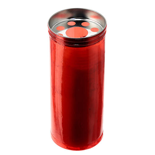 Red votive candle, white wax, image of Jesus, 8 cm of diameter 3