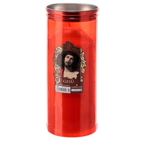 Lumino votivo rosso cera bianca Gesù d. 8 cm 1