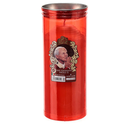 Red votive candle, white wax, image of Saint John Paul II, 8 cm of diameter 1