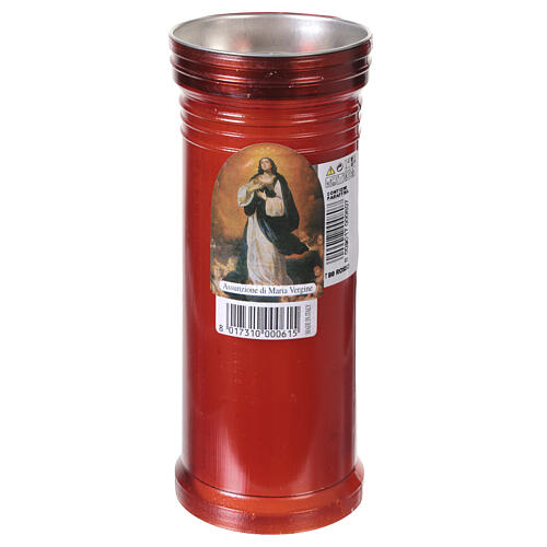 Bougie votive rouge cire blanche image Sainte Vierge diamètre 8 cm 3