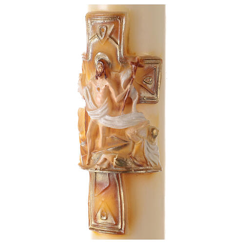 Círio Pascal cor marfim Cruz Jesus Ressuscitado e letras Alfa e Ómega, 120x8 cm 3