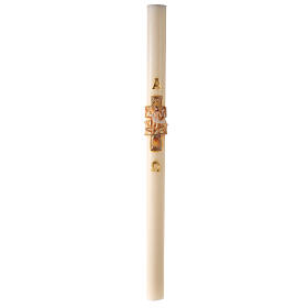 Ivory Paschal candle Risen Jesus in colored relief 120x8 cm