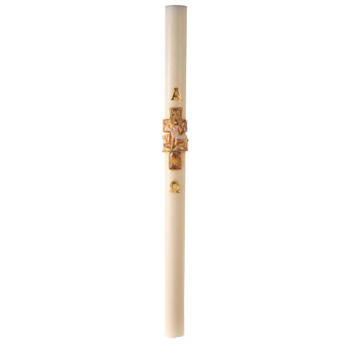 Ivory Paschal candle Risen Jesus in colored relief 120x8 cm 2