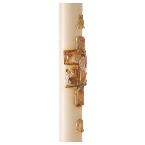 Ivory Paschal candle Risen Jesus in colored relief 120x8 cm 5