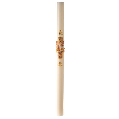 Ivory Paschal candle Risen Jesus in colored relief 120x8 cm 4