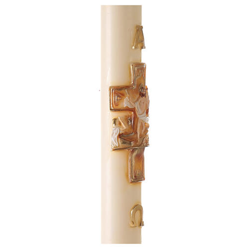 Ivory Paschal candle Risen Jesus in colored relief 120x8 cm 6