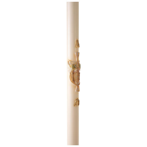 Ivory Paschal candle with embossed decoration, JHS on a cross, 120x8 cm 6