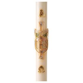 Cierge pascal couleur ivoire JHS sur croix en relief 120x8 cm
