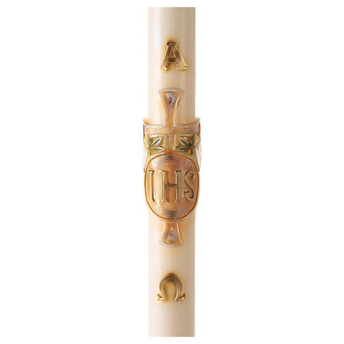 Cierge pascal couleur ivoire JHS sur croix en relief 120x8 cm 1