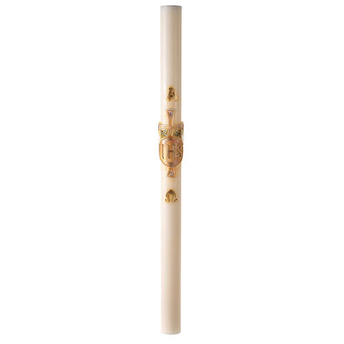 Cierge pascal couleur ivoire JHS sur croix en relief 120x8 cm 2