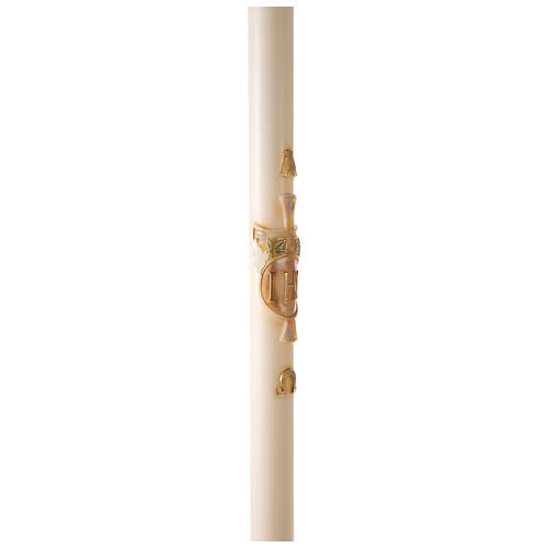 Cierge pascal couleur ivoire JHS sur croix en relief 120x8 cm 5