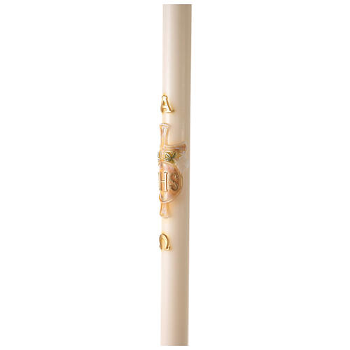 Paschal candle in ivory JHS on cross in relief 120x8 cm 4