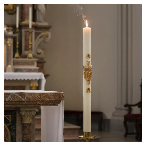 Paschal candle in ivory JHS on cross in relief 120x8 cm 2