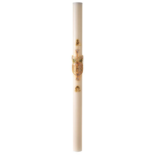 Paschal candle in ivory JHS on cross in relief 120x8 cm 4