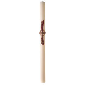 Ivory Paschal candle, stylised red cross with Lamb, Alpha and Omega, 120x8 cm