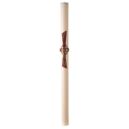 Ivory Paschal candle, stylised red cross with Lamb, Alpha and Omega, 120x8 cm 2