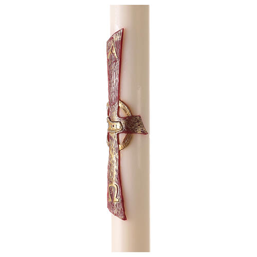 Ivory Paschal candle, stylised red cross with Lamb, Alpha and Omega, 120x8 cm 4