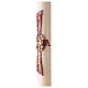 Círio Pascal cor marfim Cruz vermelha com Cordeiro de Deus e letras Alfa e Ómega, 120x8 cm s4