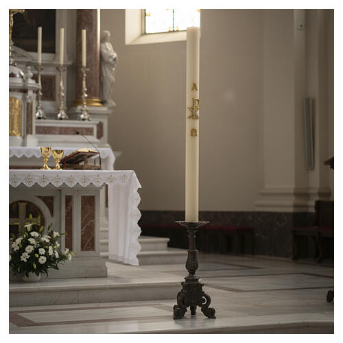 Ivory Paschal candle with Chi-Rho, Alpha and Omega 120x8 cm 2