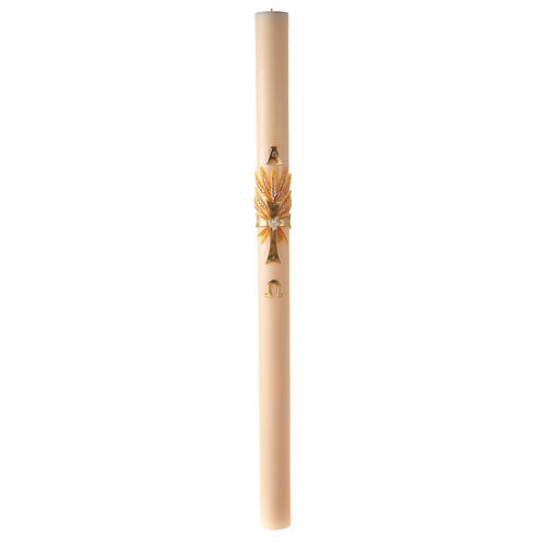 Paschal candle in ivory with cross and ears of wheat 120x8 cm 2