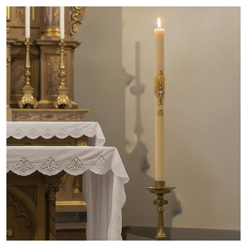 Paschal candle in ivory with cross and ears of wheat 120x8 cm 2