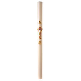 Ivory Paschal candle with Alpha, Omega and cross 120x8 cm