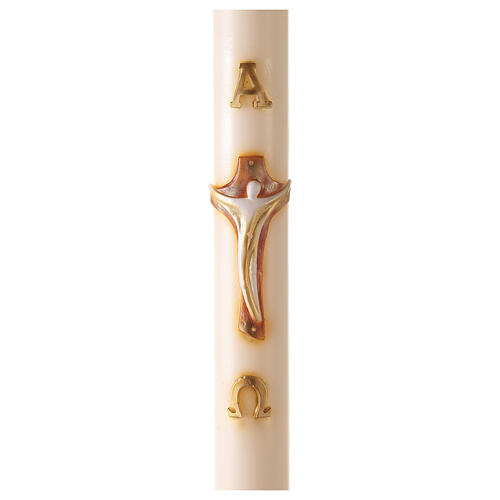 Ivory Paschal candle with Alpha, Omega and cross 120x8 cm 1