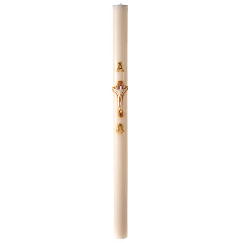 Ivory Paschal candle with Alpha, Omega and cross 120x8 cm 2