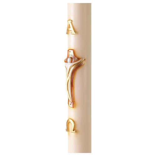 Ivory Paschal candle with Alpha, Omega and cross 120x8 cm 4