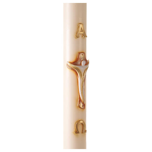 Ivory Paschal candle with Alpha, Omega and cross 120x8 cm 5